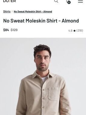 Duer No Sweat Moleskin Shirt - Almond - Large
